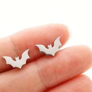 Silver color Mini bat earring studs